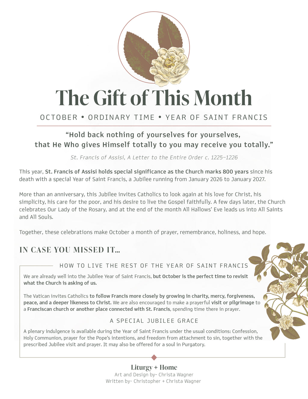October | Jubilee Year of Saint Francis — Liturgy + Home Digital Guide