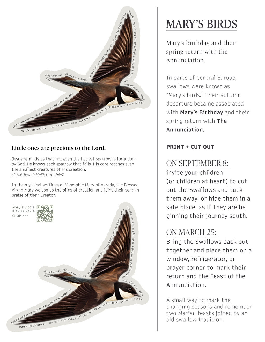 Mary's Little Birds – Free Printable for the Nativity of Mary by Liturgy + Home