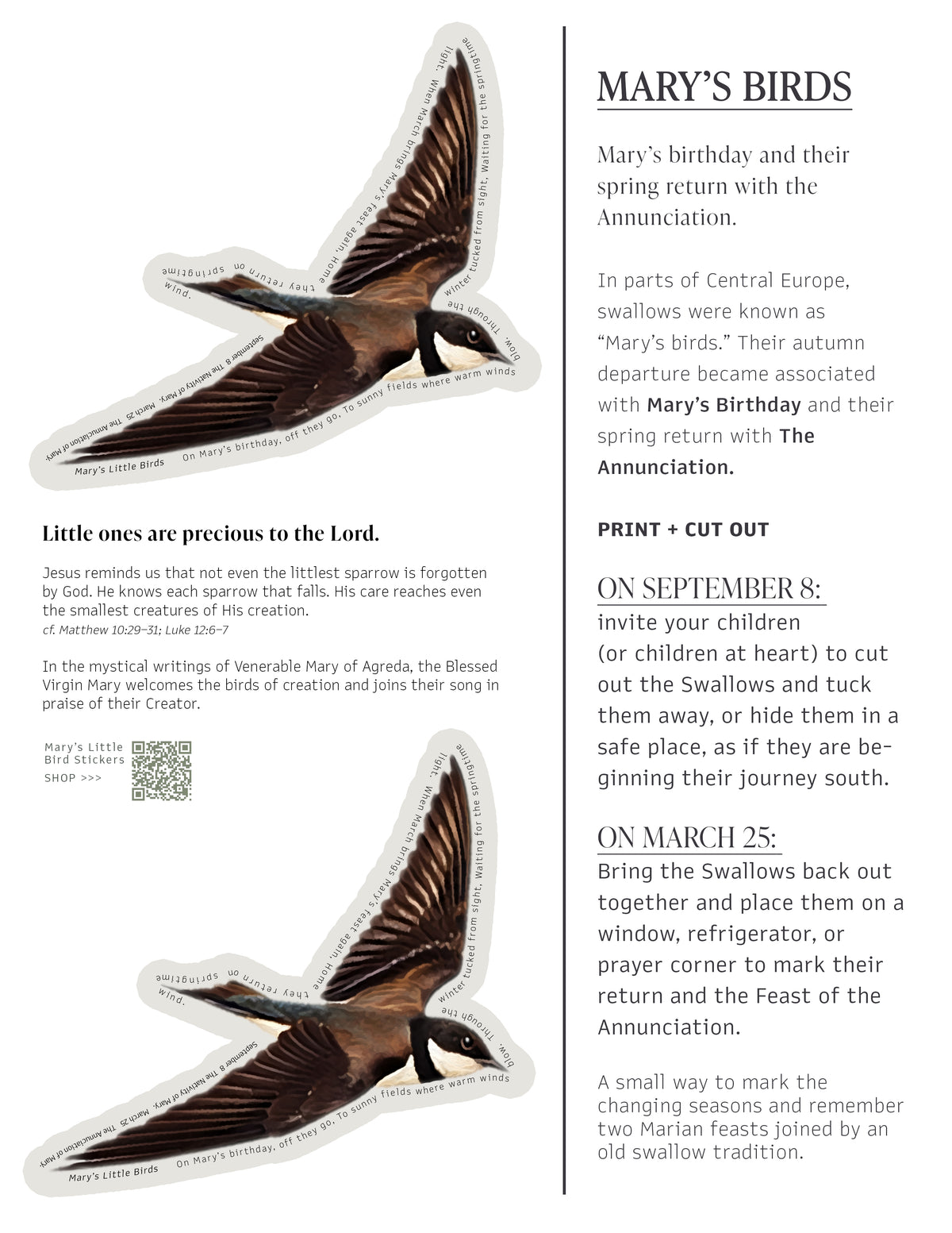 Mary's Little Birds – Free Printable for the Nativity of Mary by Liturgy + Home